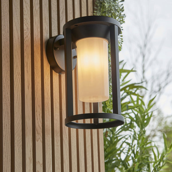 Braden IP44 Wall Light in Black with White Shade