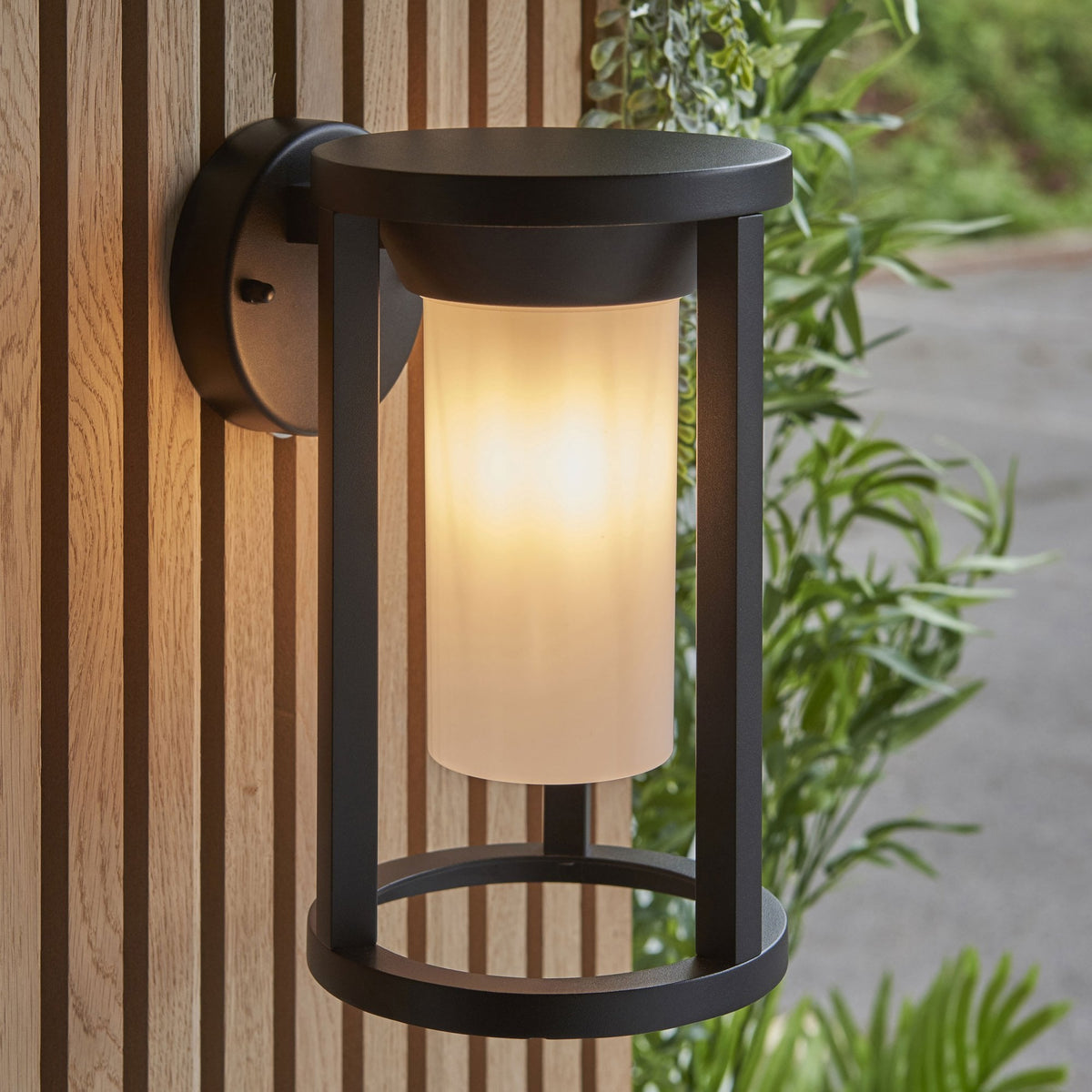 Braden IP44 Wall Light in Black with White Shade