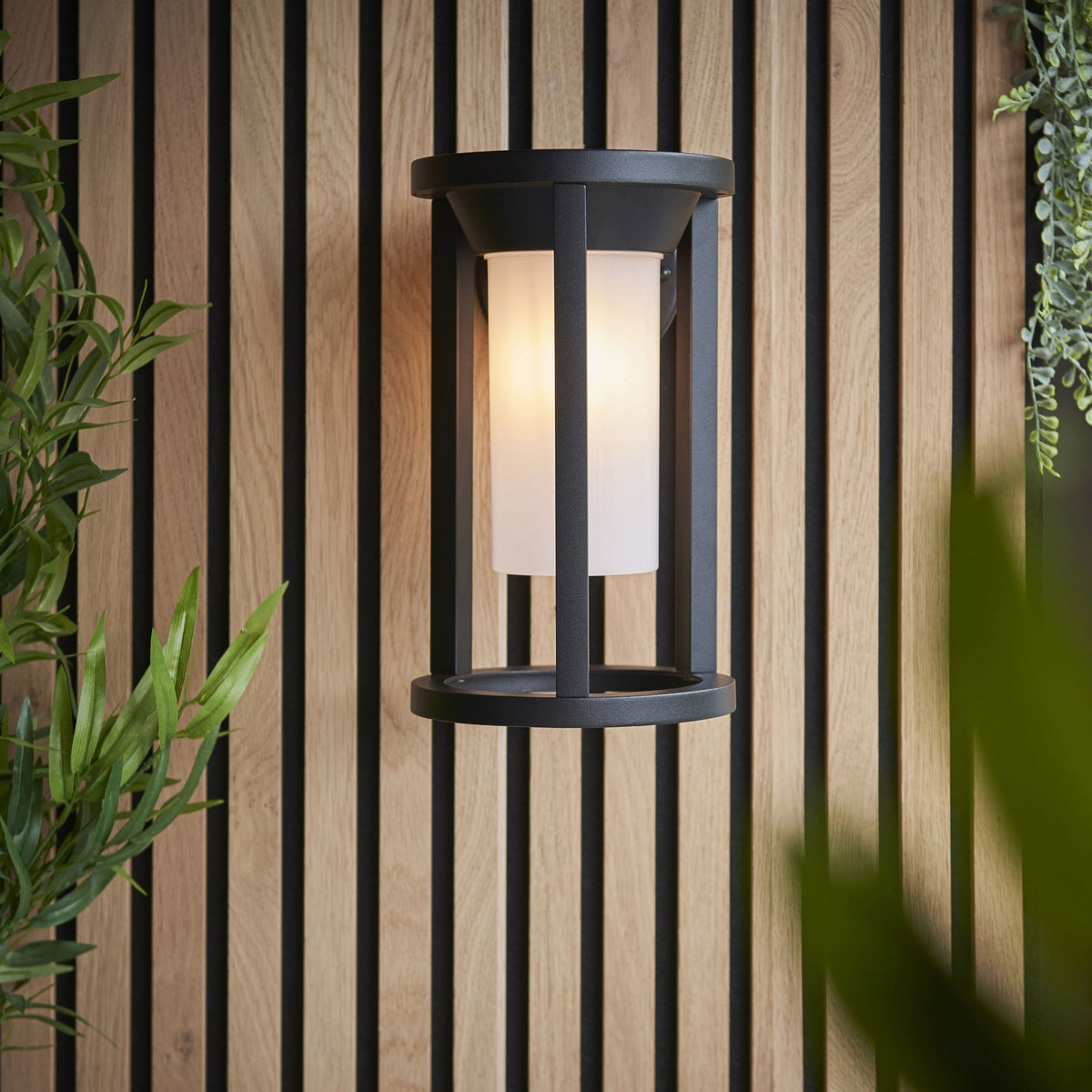 Braden IP44 Wall Light in Black with White Shade