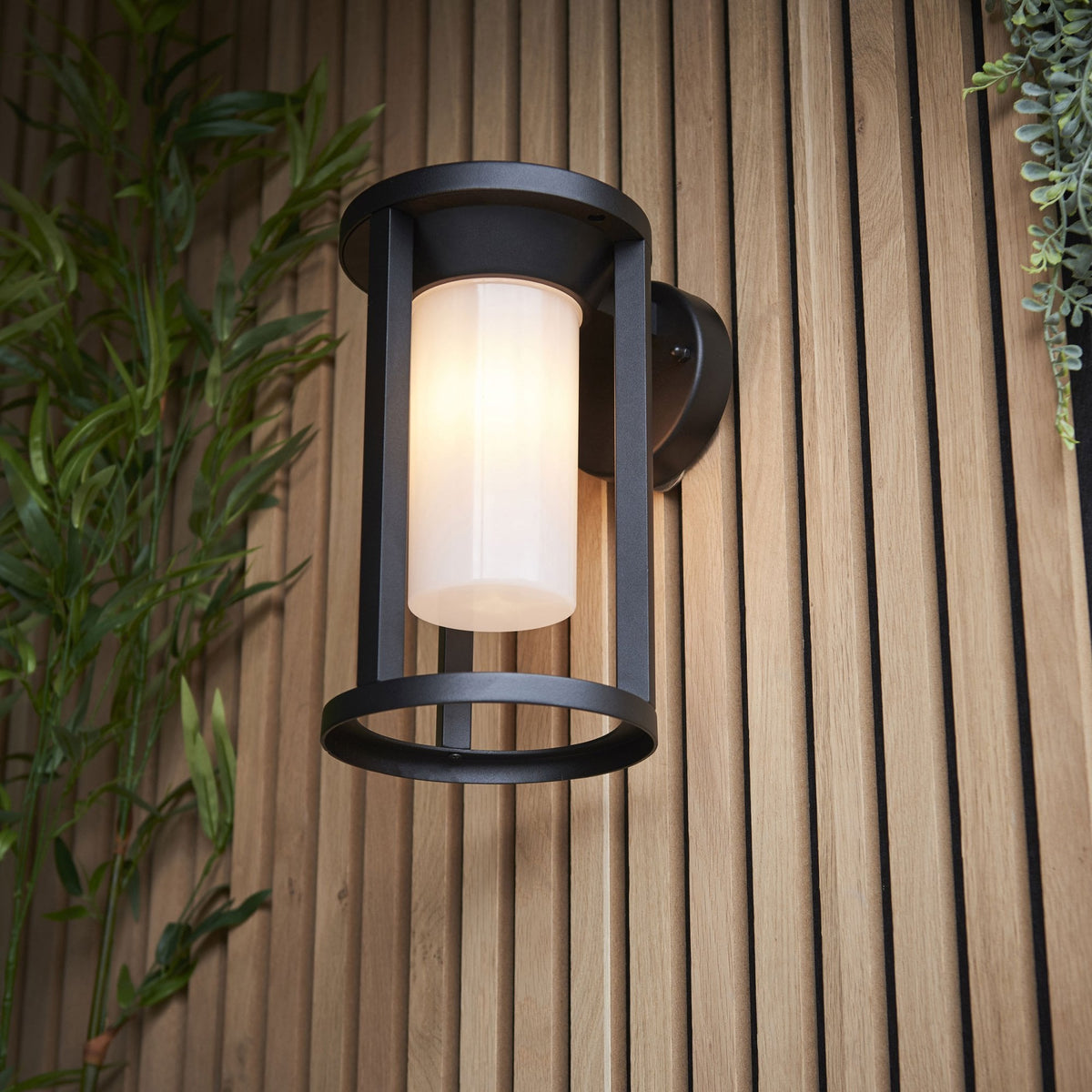 Braden IP44 Wall Light in Black with White Shade