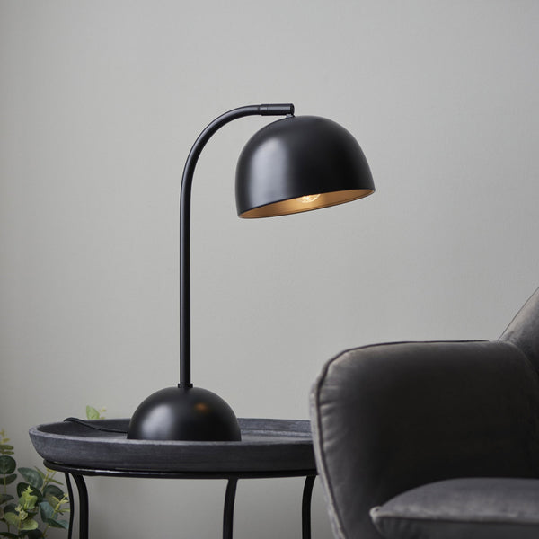 Brodey Table Lamp in Matt Black with Steel Grey Inner Shade
