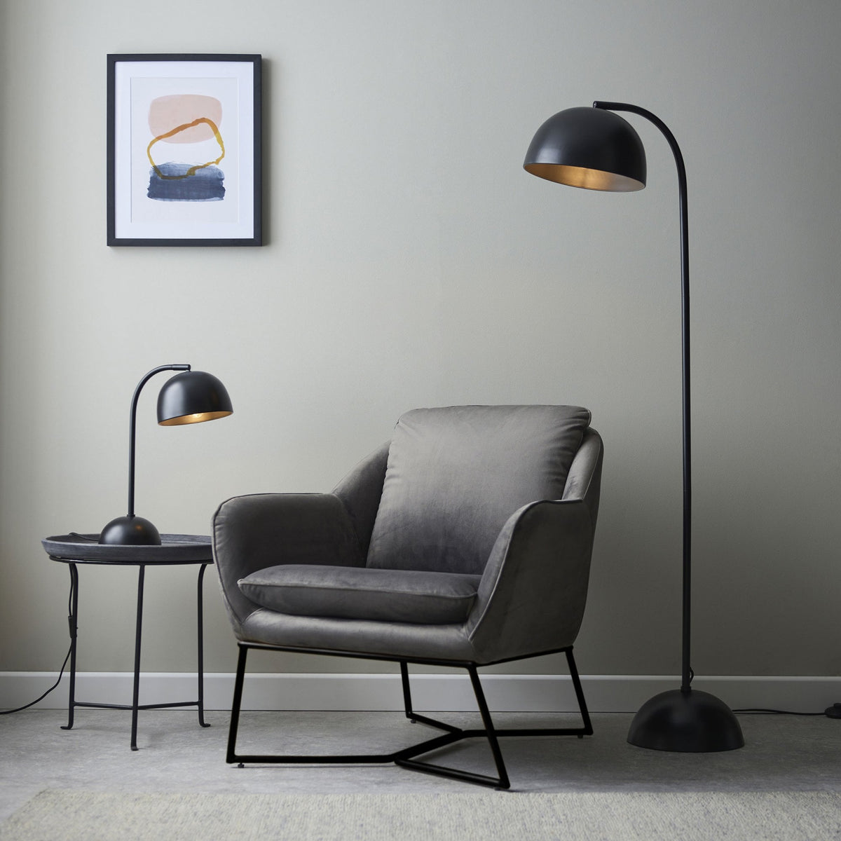 Brodey Table Lamp in Matt Black with Steel Grey Inner Shade