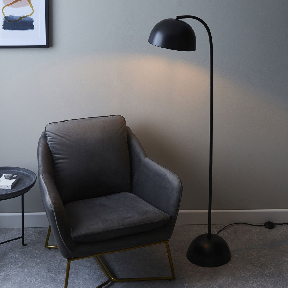 Brodey Floor Lamp in Matt Black with Steel Grey Inner Shade
