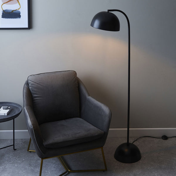 Brodey Floor Lamp in Matt Black with Steel Grey Inner Shade