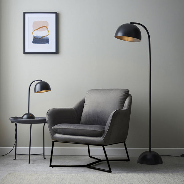 Brodey Floor Lamp in Matt Black with Steel Grey Inner Shade