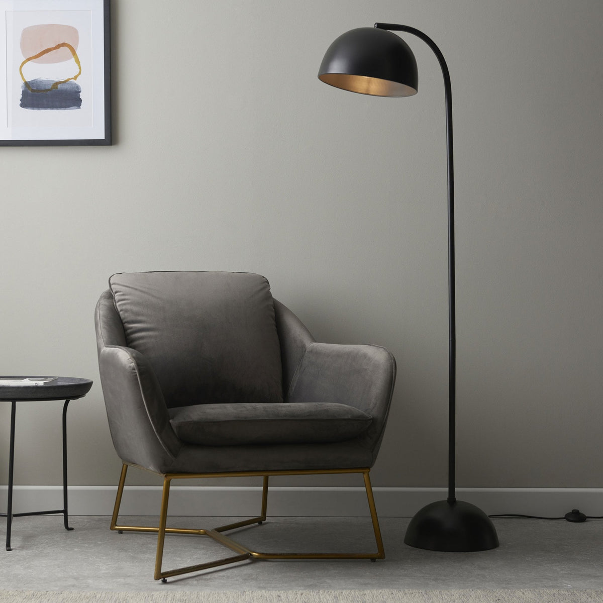 Brodey Floor Lamp in Matt Black with Steel Grey Inner Shade