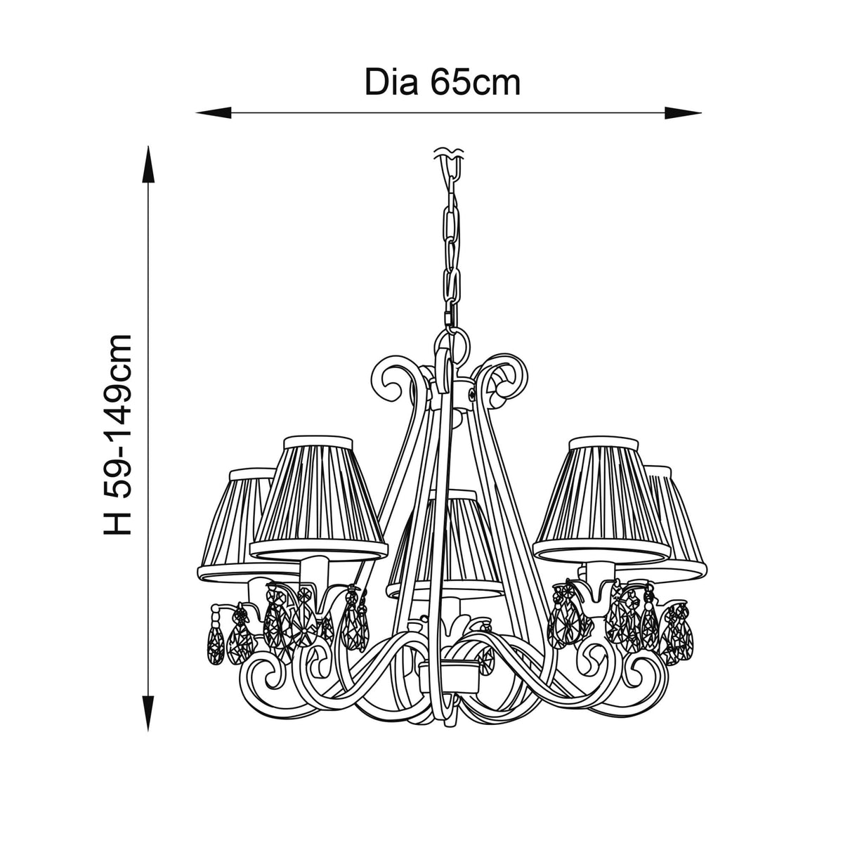 Oksana Five Light Pendant In Polished Nickel With Chocolate Fabric Shades