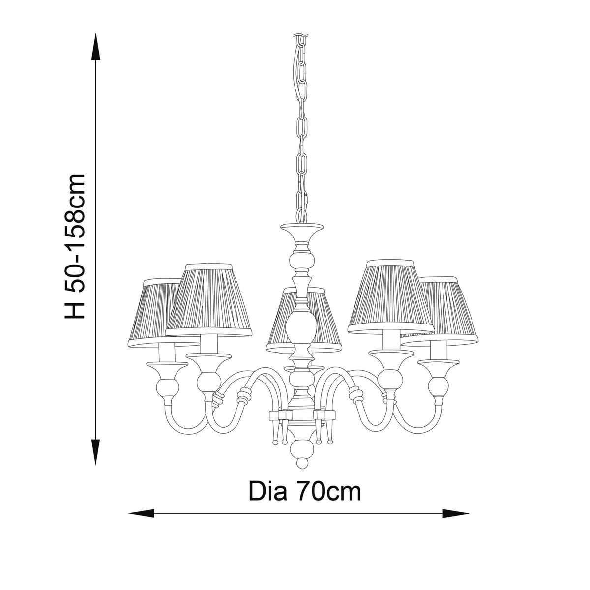 Polina Five Light Pendant In Polished Nickel With Beige Fabric Shades