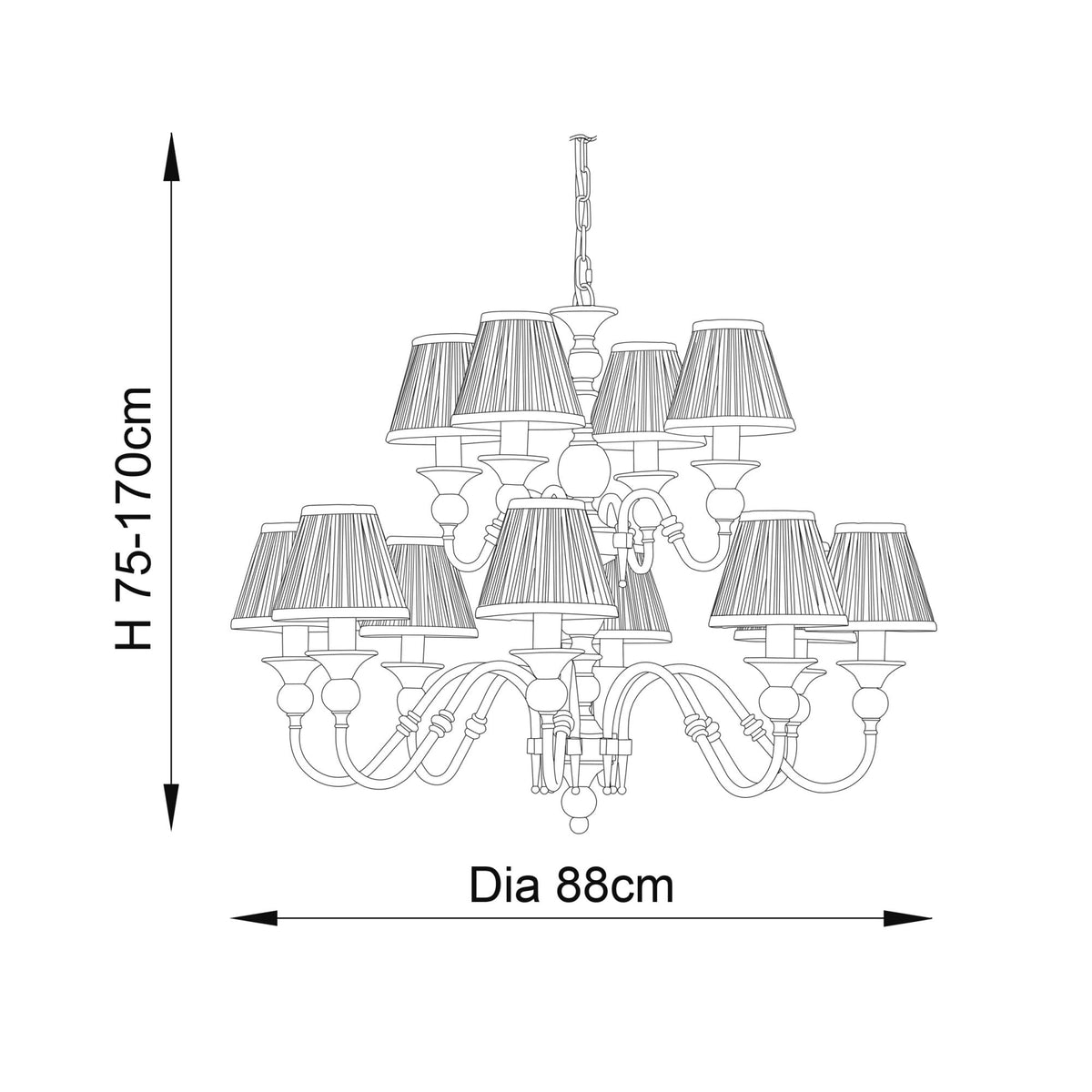 Polina Twelve Light Pendant In Polished Nickel With Beige Fabric Shades