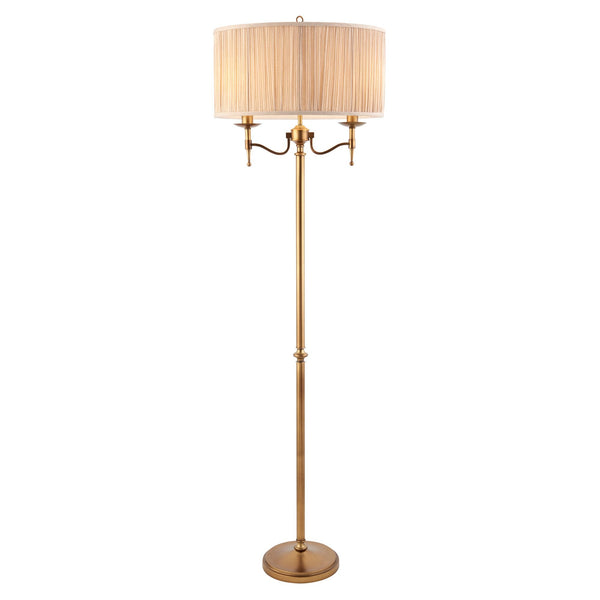 Stanford Floor Lamp In Antique Brass With Beige Fabric Shade