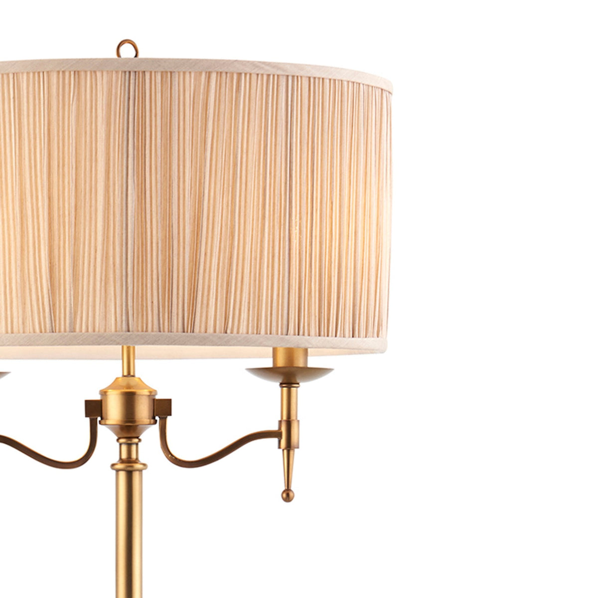 Stanford Floor Lamp In Antique Brass With Beige Fabric Shade