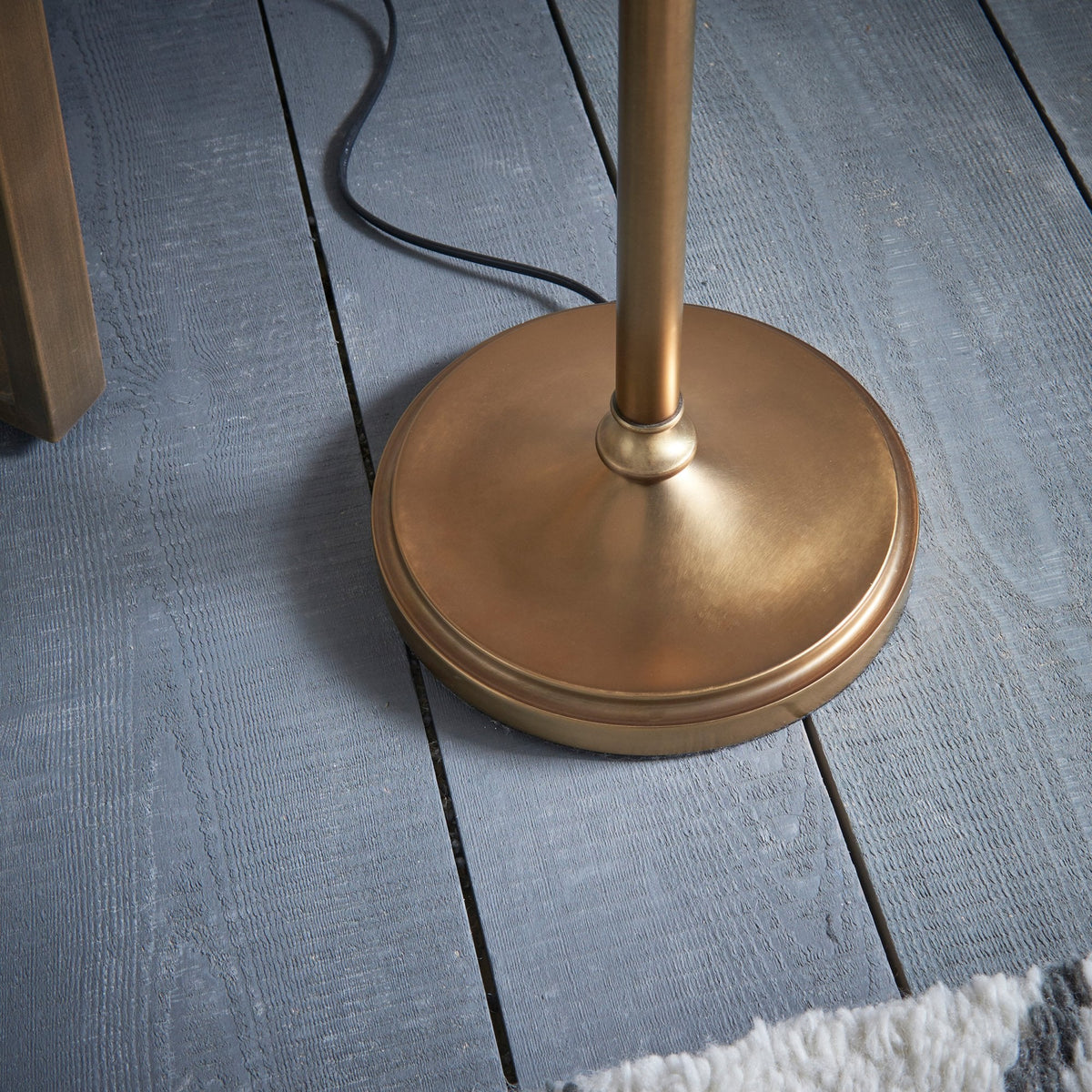 Stanford Floor Lamp In Antique Brass With Beige Fabric Shade