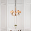Stanford Five Light Pendant In Antique Brass With Beige Fabric Shades