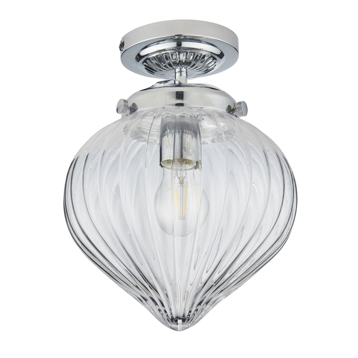 Cheston IP44 Bathroom Ceiling Light in Chrome with Clear Ribbed Glass Shade
