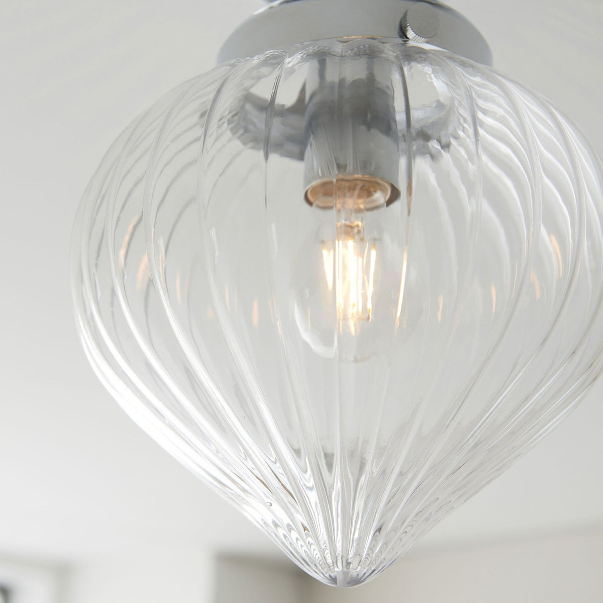 Cheston IP44 Bathroom Ceiling Light in Chrome with Clear Ribbed Glass Shade