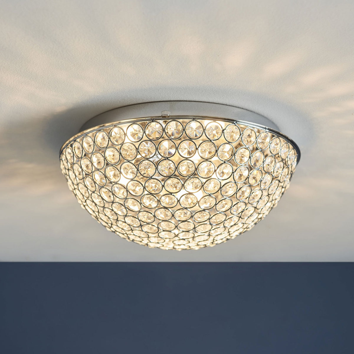 Chryla IP44 Bathroom Ceiling Light in Chrome with Clear Faceted Crystals