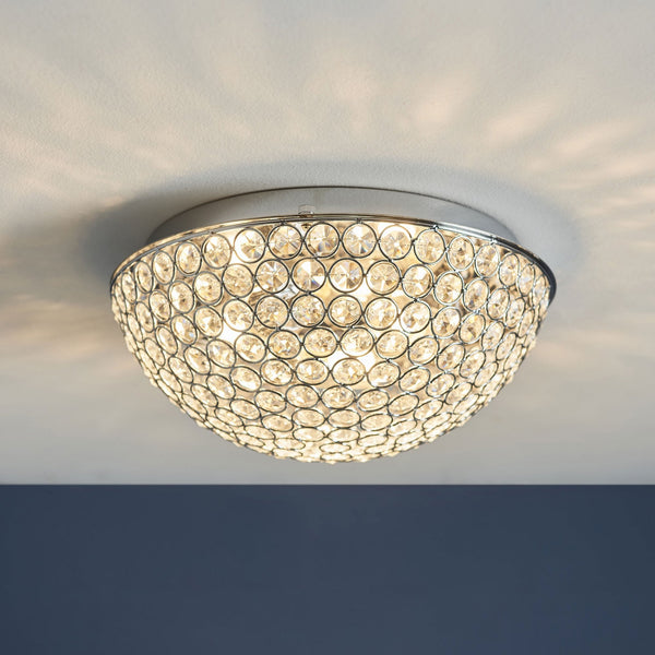 Chryla IP44 Bathroom Ceiling Light in Chrome with Clear Faceted Crystals