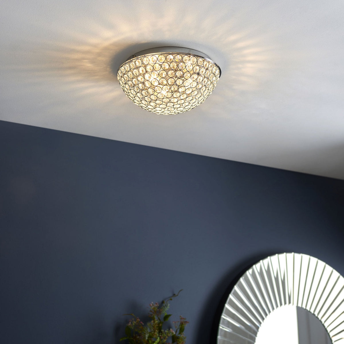 Chryla IP44 Bathroom Ceiling Light in Chrome with Clear Faceted Crystals