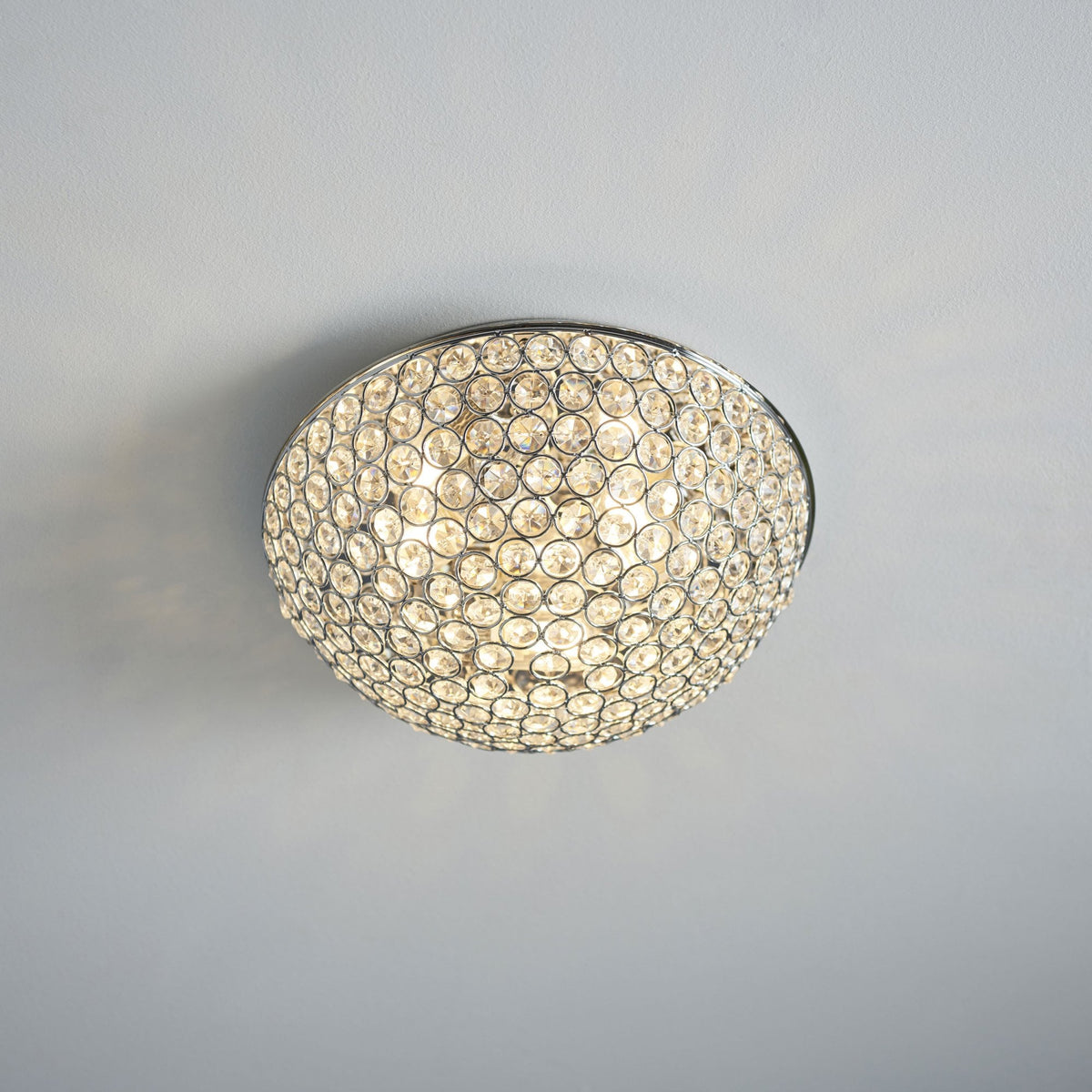 Chryla IP44 Bathroom Ceiling Light in Chrome with Clear Faceted Crystals
