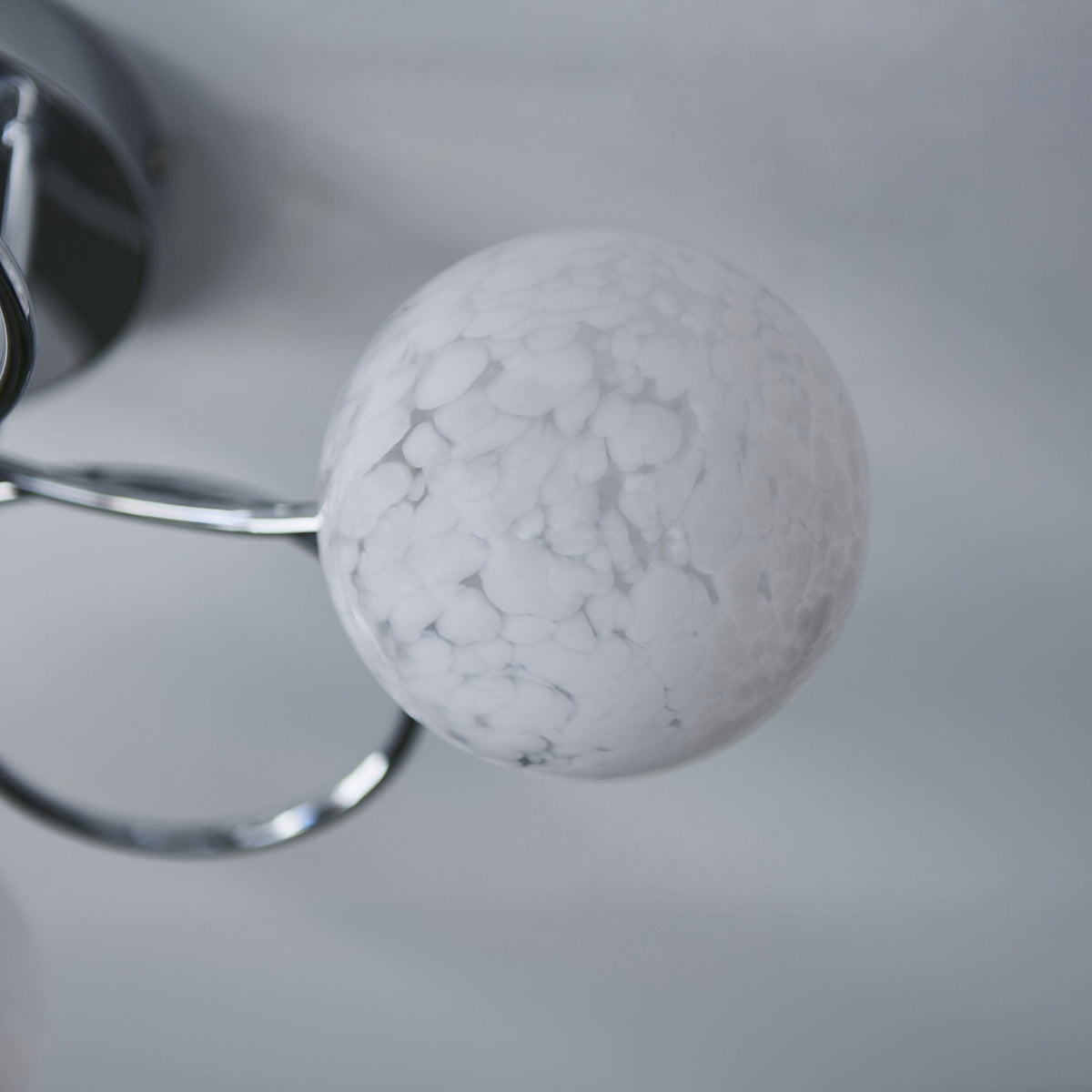 Delos Three Arm Ceiling Light in Polished Chrome with White Confetti Glass Shades