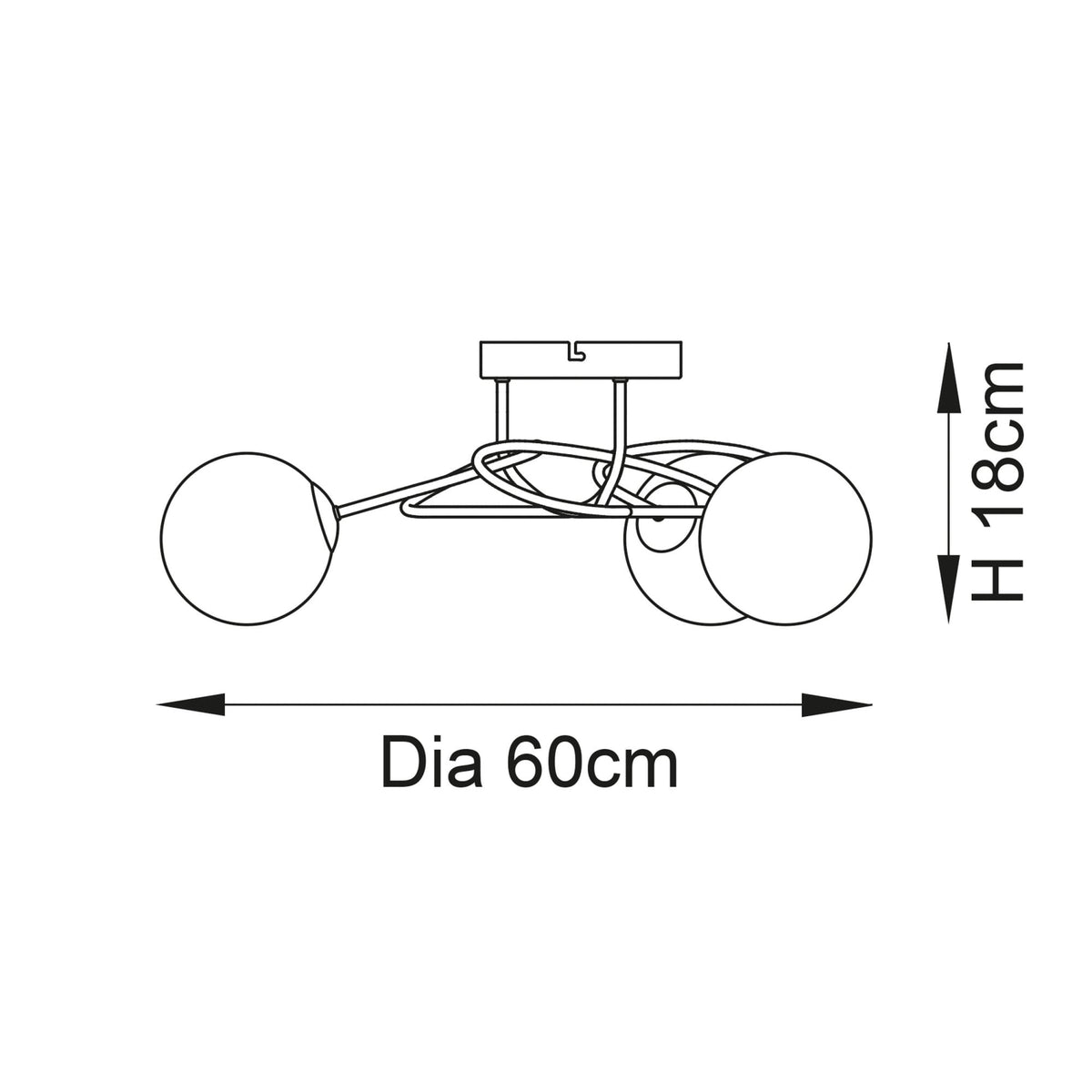 Delos Three Arm Ceiling Light in Polished Chrome with White Confetti Glass Shades