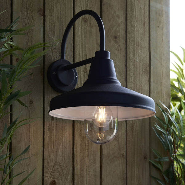 Farmhouse IP44 Wall Light in Textured Black with Clear Glass Shade