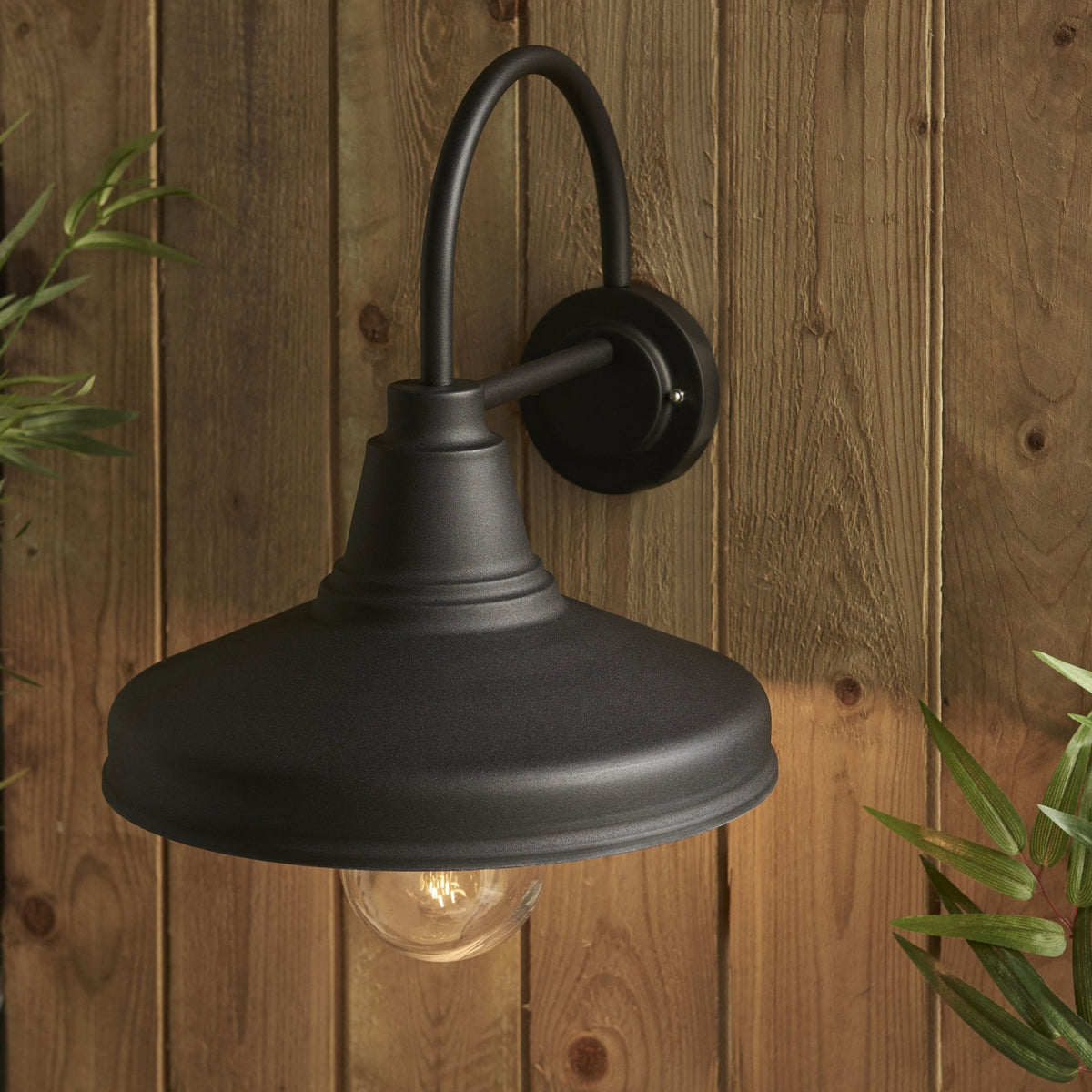 Farmhouse IP44 Wall Light in Textured Black with Clear Glass Shade