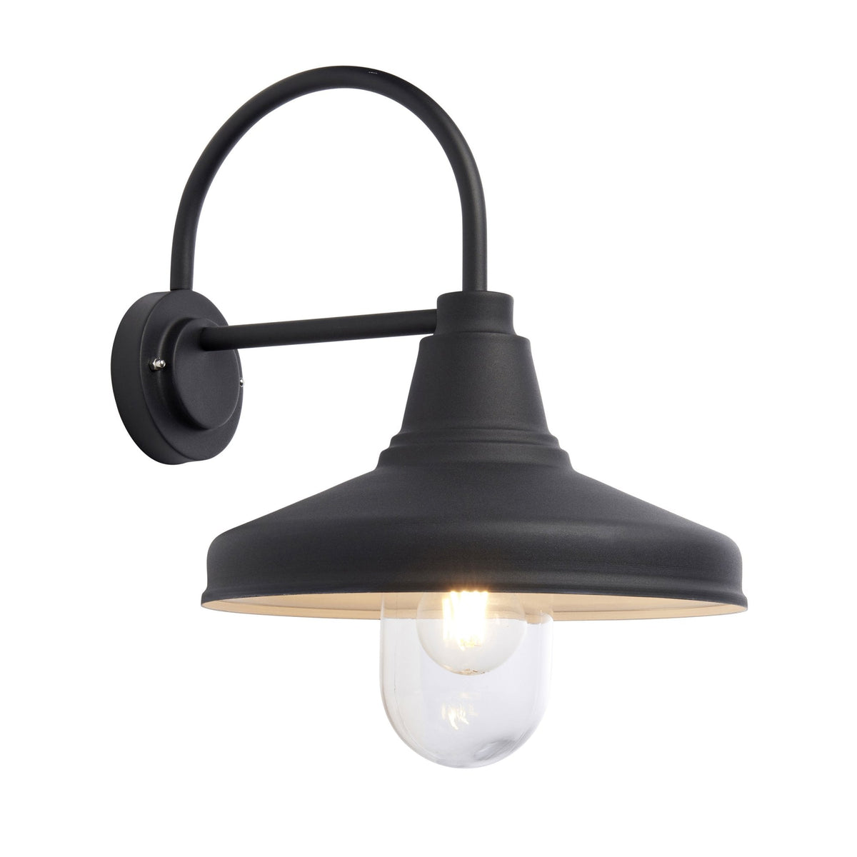 Farmhouse IP44 Wall Light in Textured Black with Clear Glass Shade