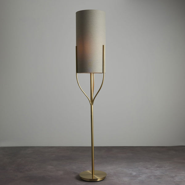 Fraser Floor Lamp in Satin Brass with Natural Fabric Cylinder Shade
