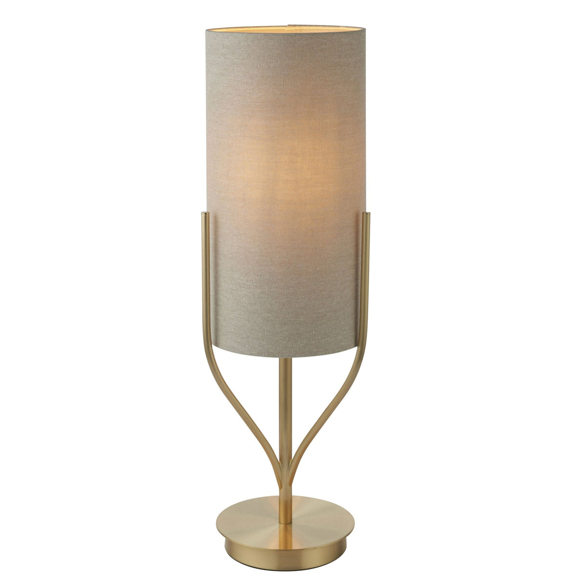 Fraser Table Lamp in Satin Brass with Natural Fabric Cylinder Shade