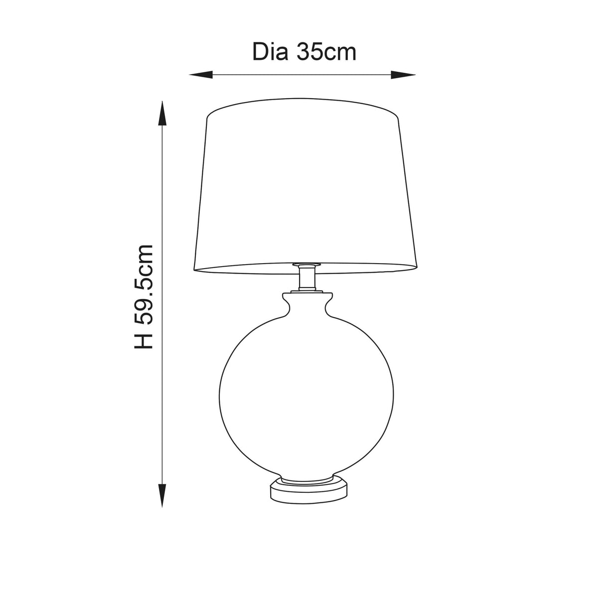 Gideon Table Lamp and Shade with Clear Glass Ellipsoid Base and Antique Brass Detailing