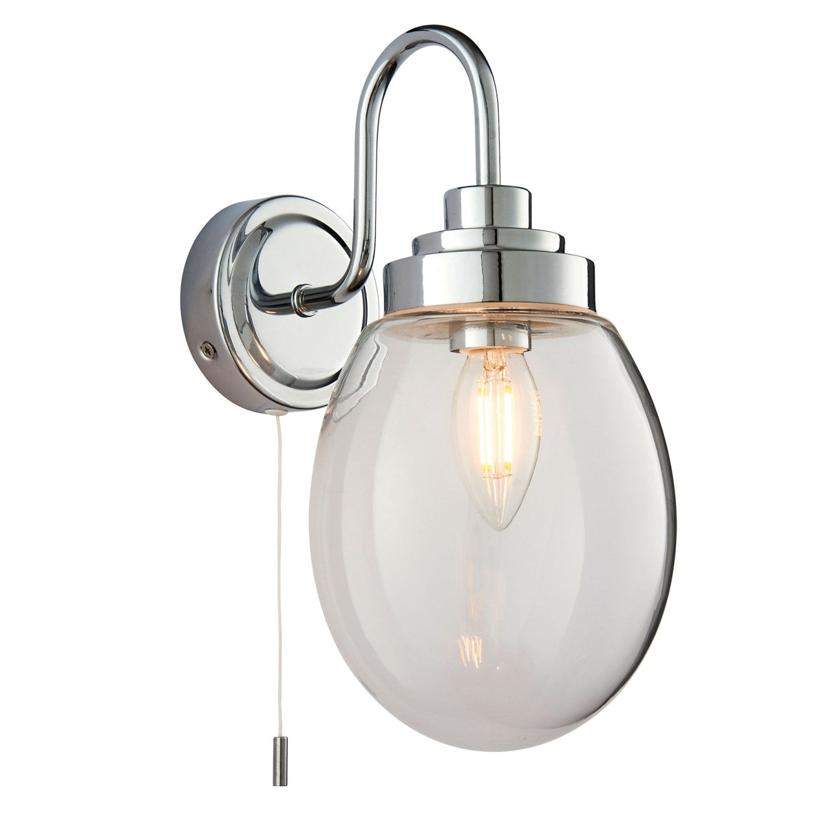 Hampton Switched IP44 Bathroom Wall Light in Chrome with Clear Glass Shade