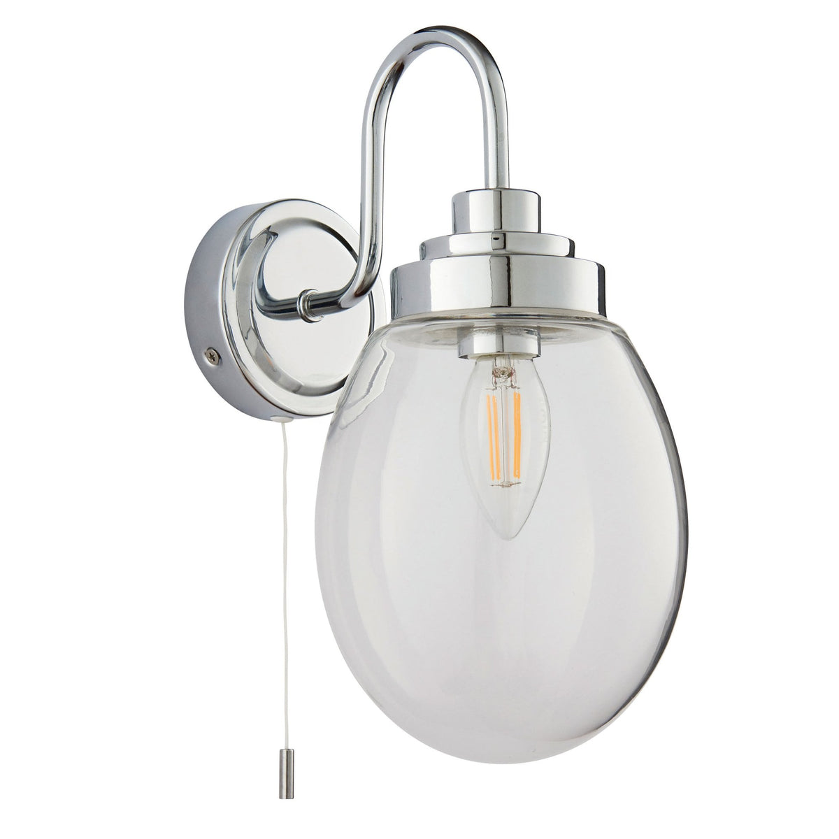 Hampton Switched IP44 Bathroom Wall Light in Chrome with Clear Glass Shade
