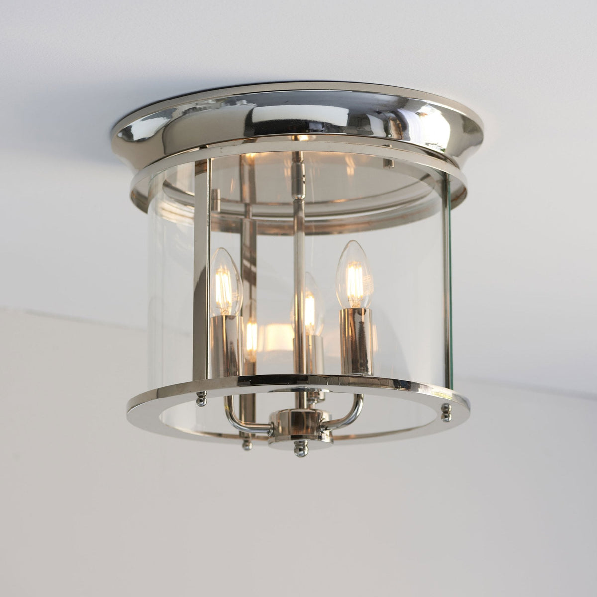 Hampworth Flush Ceiling Light in Nickel with Clear Glass Shade