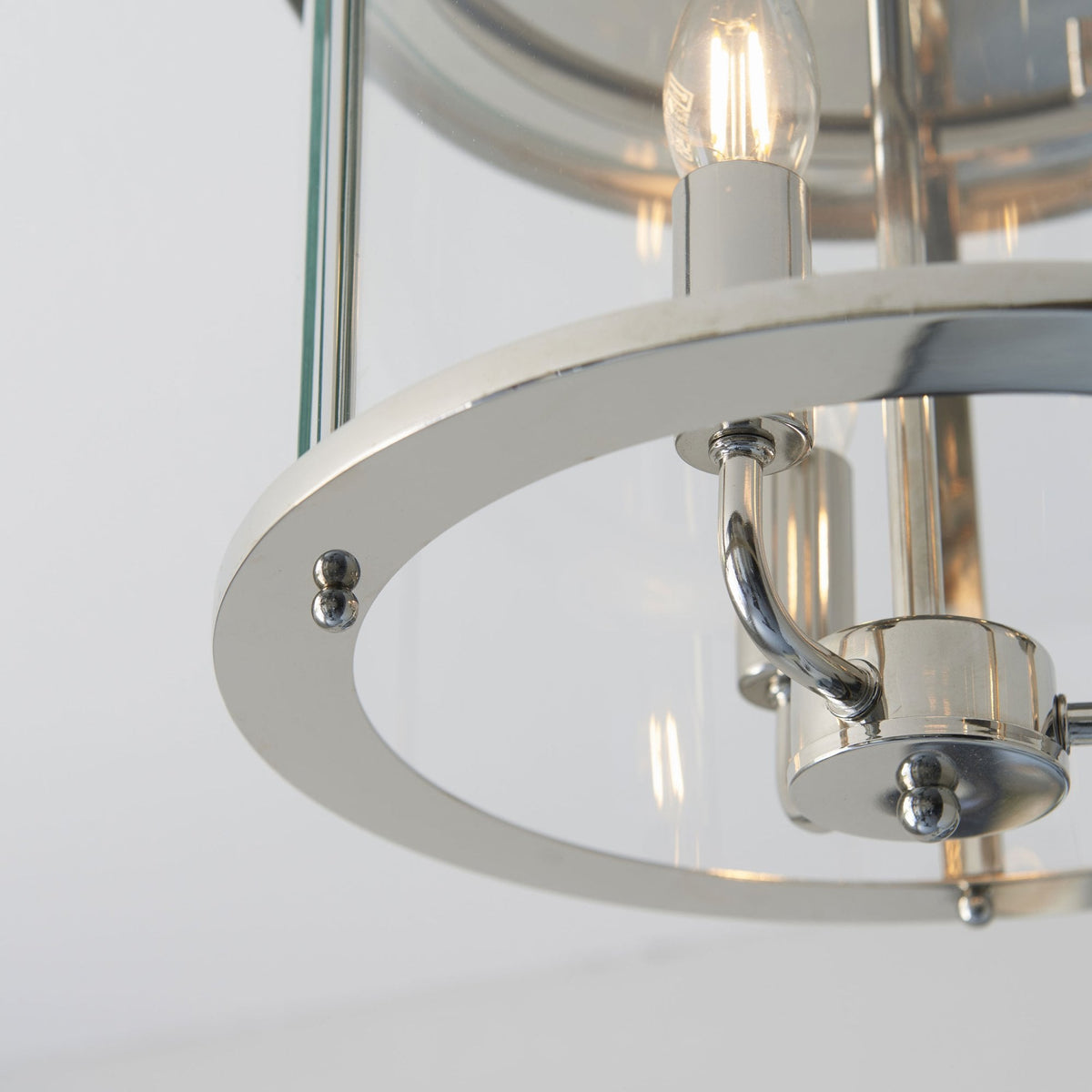 Hampworth Flush Ceiling Light in Nickel with Clear Glass Shade