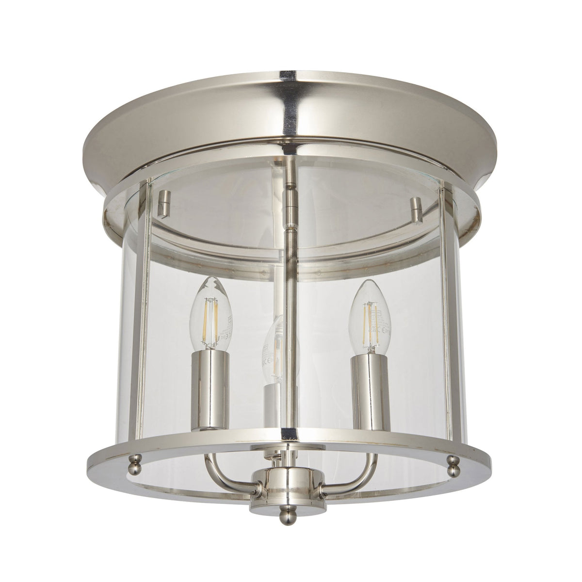 Hampworth Flush Ceiling Light in Nickel with Clear Glass Shade