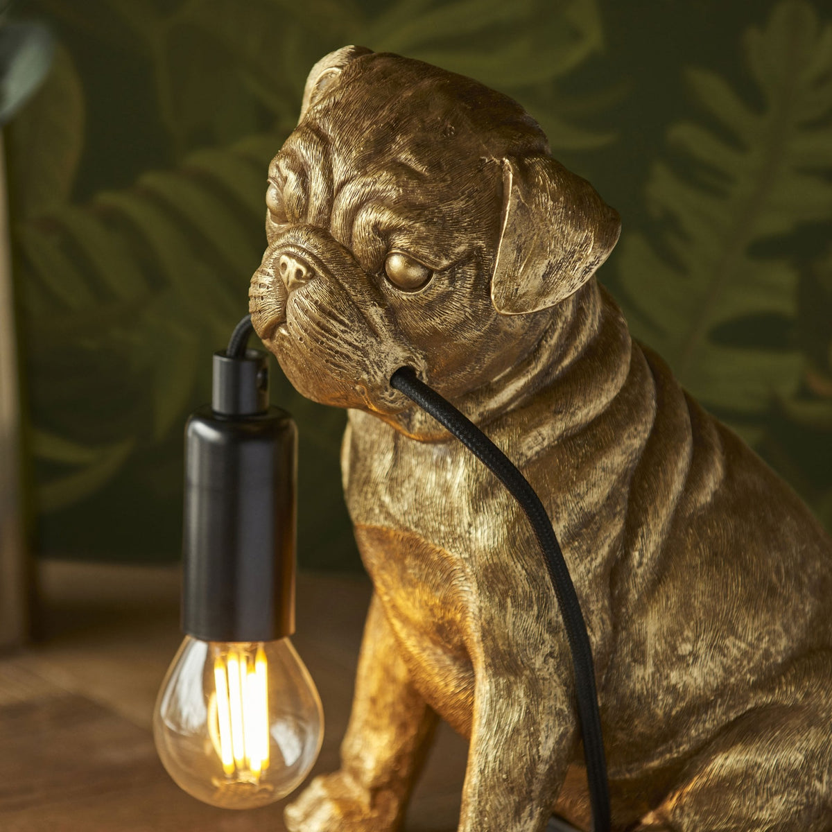 Pug Puppy Table Lamp in a Vintage Gold Finish