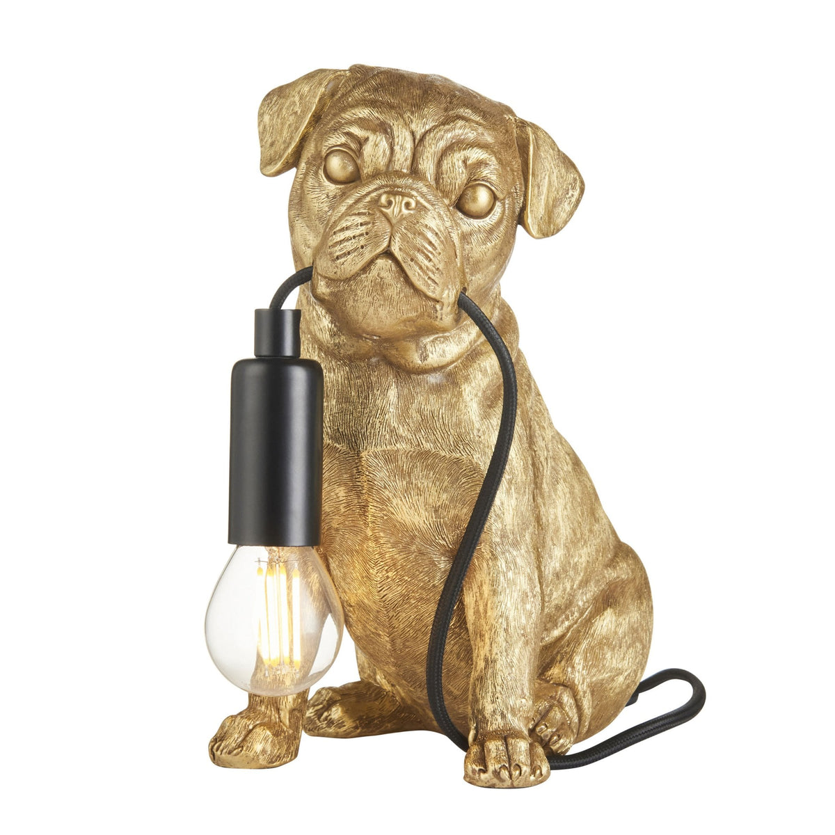 Pug Puppy Table Lamp in a Vintage Gold Finish