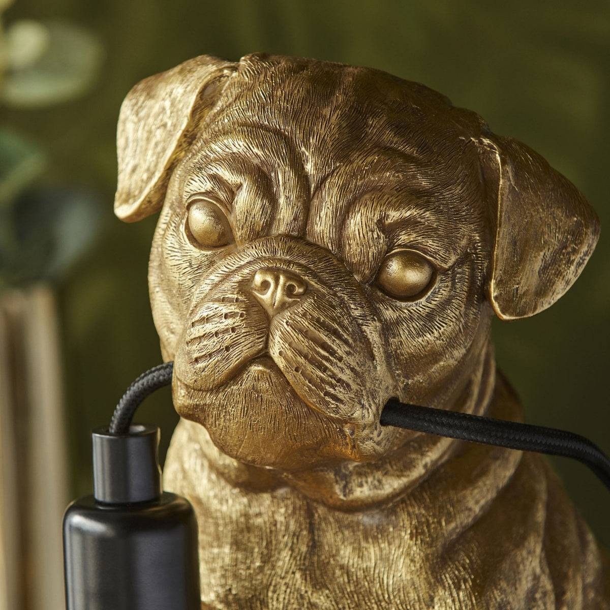 Pug Puppy Table Lamp in a Vintage Gold Finish