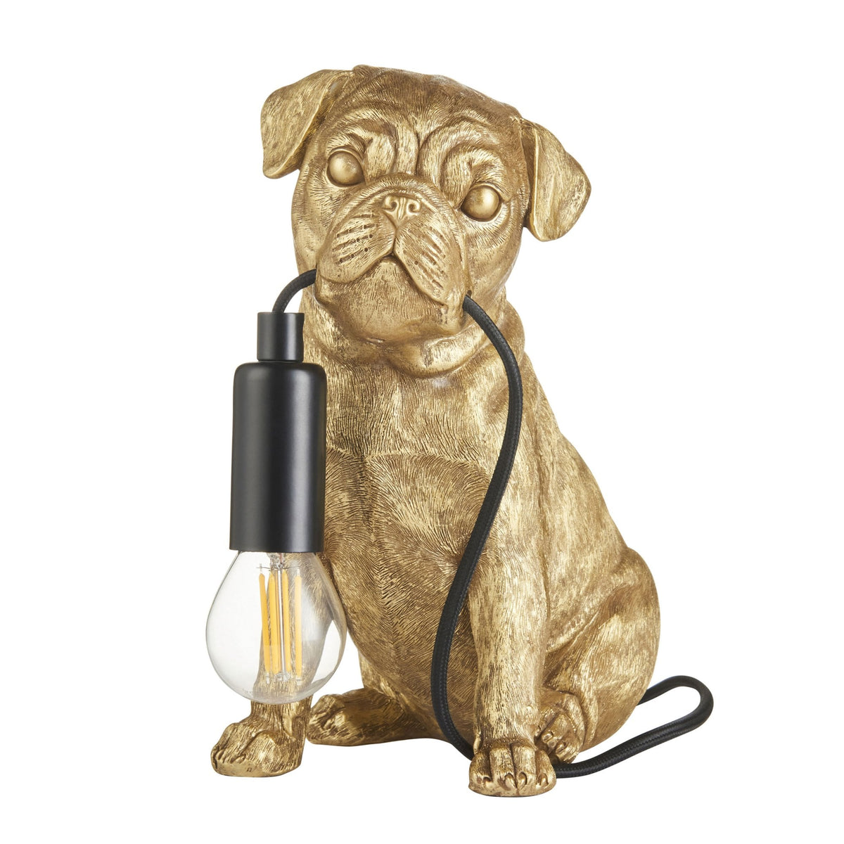 Pug Puppy Table Lamp in a Vintage Gold Finish