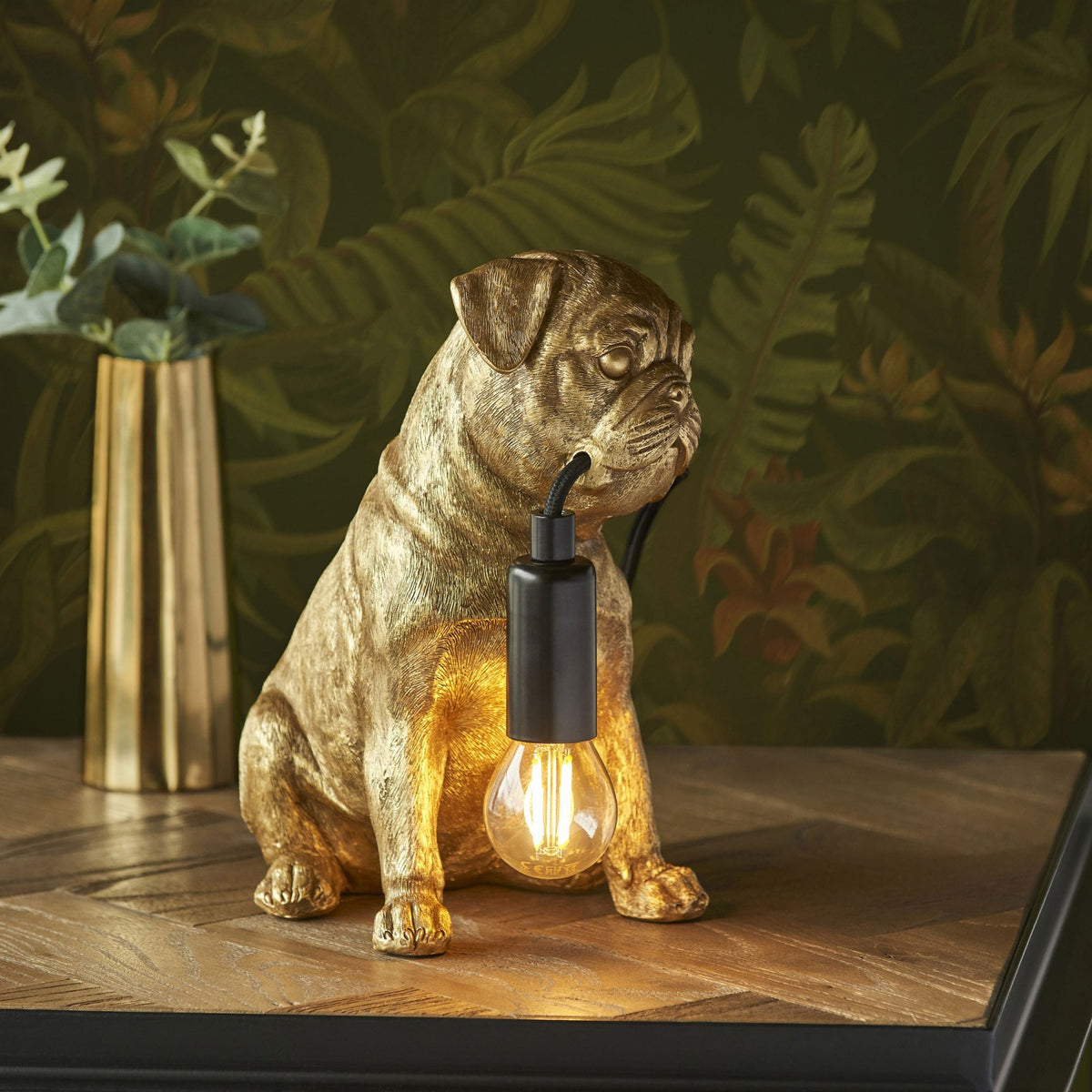 Pug Puppy Table Lamp in a Vintage Gold Finish