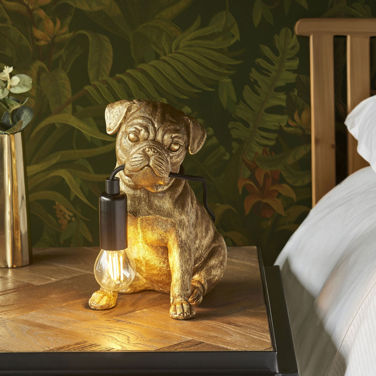 Pug Puppy Table Lamp in a Vintage Gold Finish