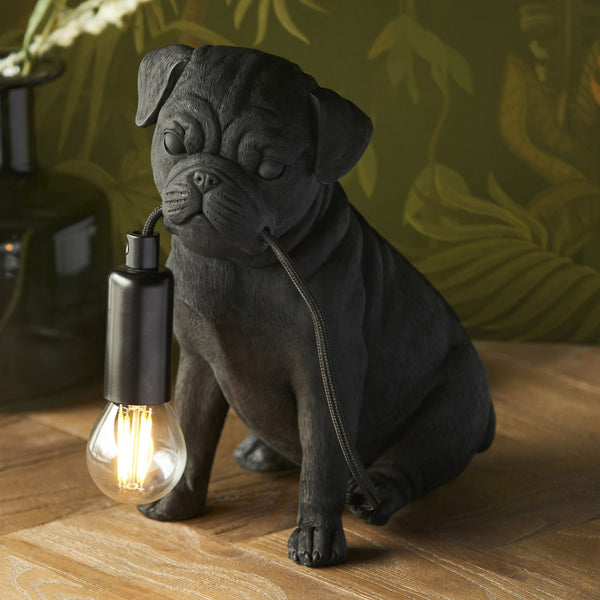 Pug Puppy Table Lamp in a Matt Black Finish