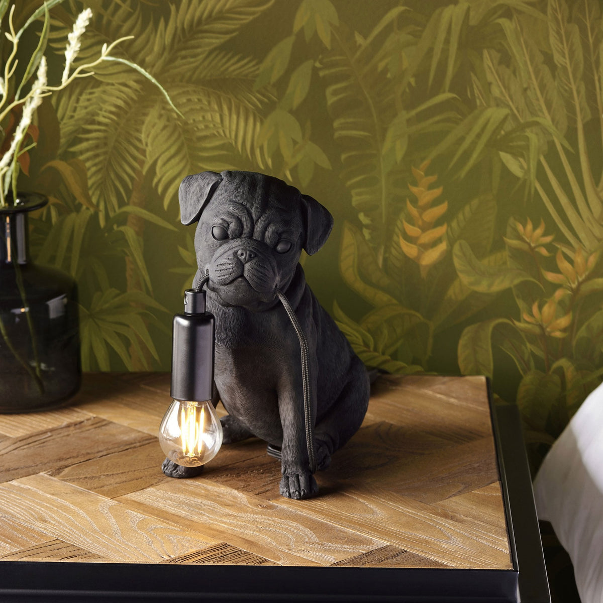 Pug Puppy Table Lamp in a Matt Black Finish