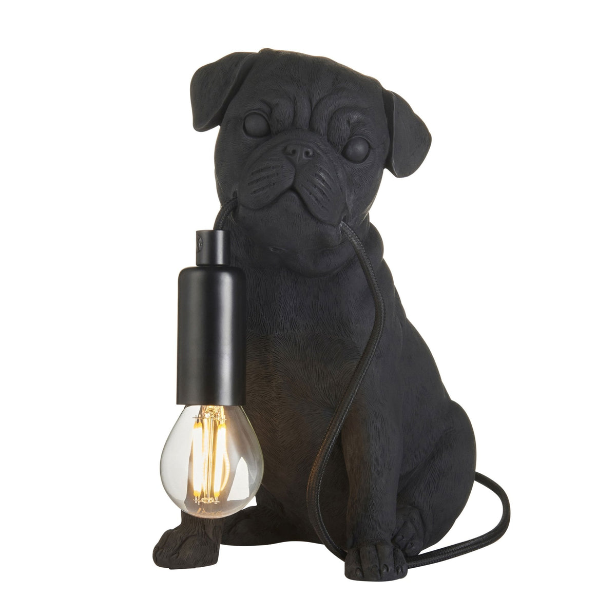 Pug Puppy Table Lamp in a Matt Black Finish