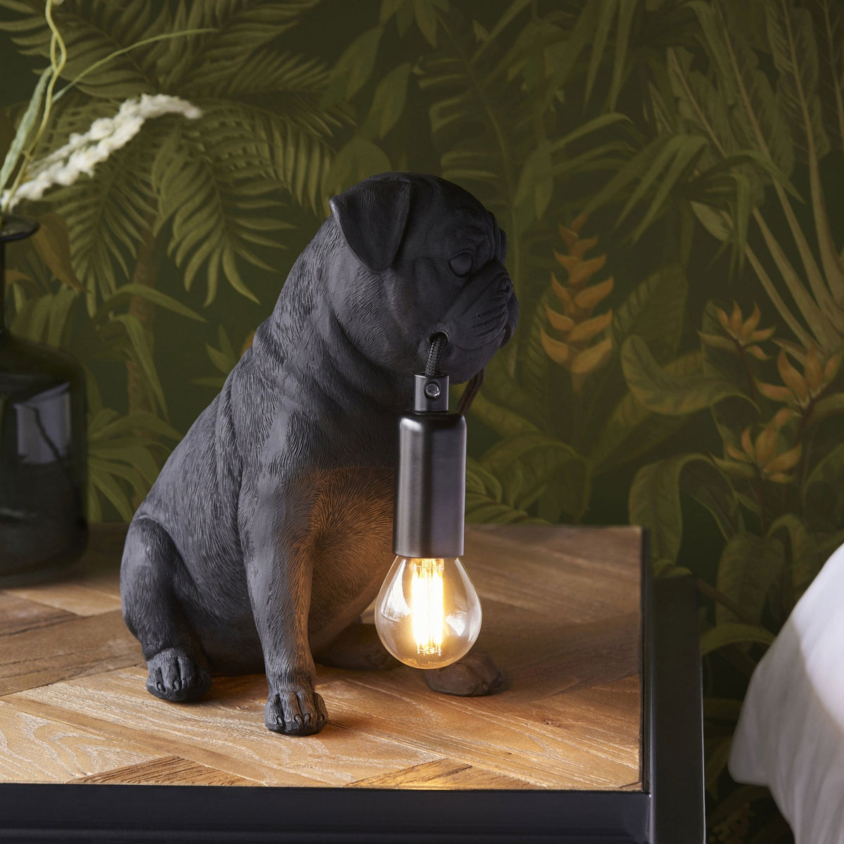 Pug Puppy Table Lamp in a Matt Black Finish