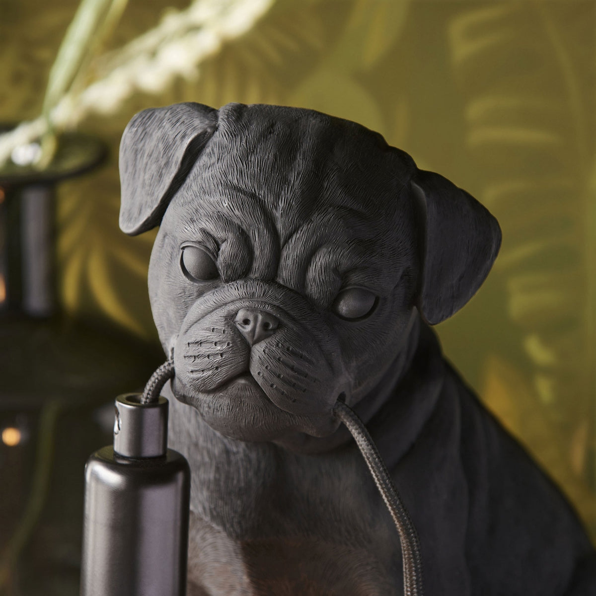 Pug Puppy Table Lamp in a Matt Black Finish