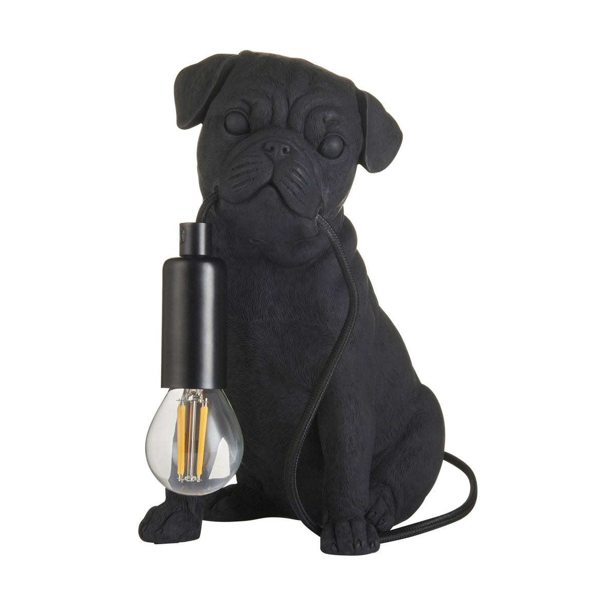 Pug Puppy Table Lamp in a Matt Black Finish