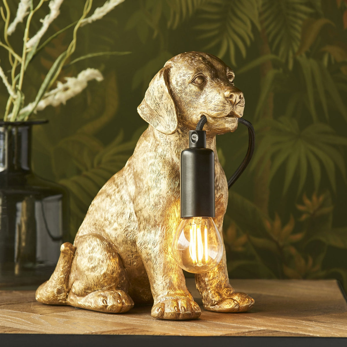 Labrador Puppy Table Lamp in a Vintage Gold Finish