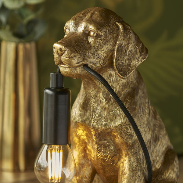 Labrador Puppy Table Lamp in a Vintage Gold Finish